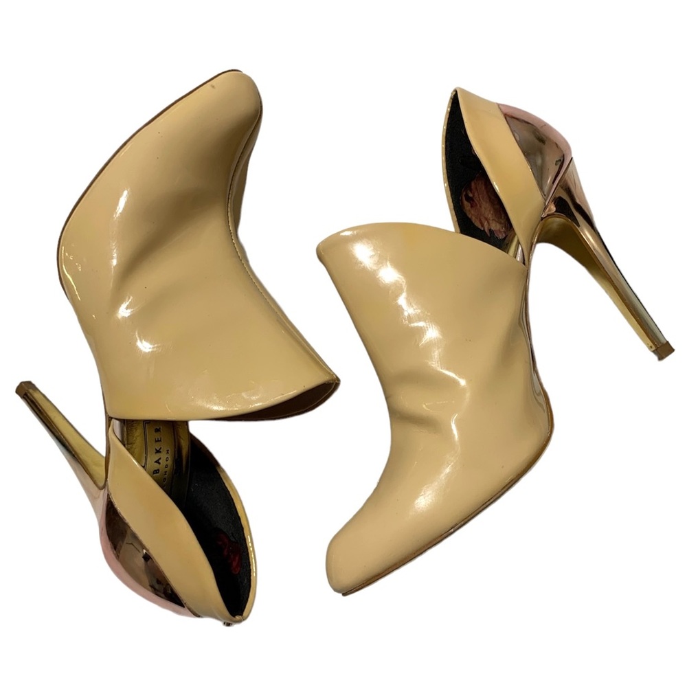 TED BAKER LONDON Wheat Patent Slip On Booties Rose Gold Heels Sz 37 - Picture 2 of 12